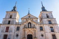 Church towers and monumental palace in the tourist town of Nuevo Baztan next to Madrid, Spain.