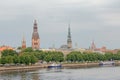 Church towers of Riga, view from across the river. Latvia