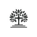 church tree cross icon vector concept design template