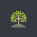 church tree cross icon vector concept design template