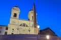 The church of Trinita dei Monti and Spanish steps at night, Rome, Italy Royalty Free Stock Photo