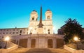 The church of Trinita dei Monti and Spanish steps at night, Rome, Italy. Royalty Free Stock Photo