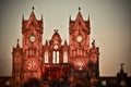 Church turn red in sunset in Hellfest, heavy metal festival