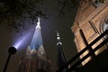 Church with twin tower by night. Royalty Free Stock Photo
