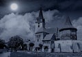 Church under full moon and stars