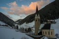 church of val di mezzo at sunrise in south tyrol Royalty Free Stock Photo