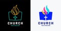Church vector logo. The open bible and Holy Spirit fire flame Royalty Free Stock Photo