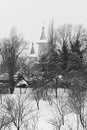 Church and graveyard in a winter day Royalty Free Stock Photo