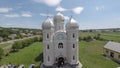 Church in the village Hrushivka shooting drone