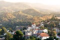 The church and village of Kakopetria in the Solea Valley. Troodos, Nicosia District, Cyprus Royalty Free Stock Photo