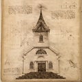 Church in Vintage Steampunk Da Vinci Drawing Style