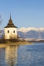 Church of Virgin Mary in Havranok and lake Liptovska Mara, district Liptovsky Mikulas, Slovakia Royalty Free Stock Photo