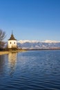 Church of Virgin Mary in Havranok and lake Liptovska Mara, district Liptovsky Mikulas, Slovakia Royalty Free Stock Photo