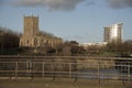 Church and walkway on Bristol Bridge England UK