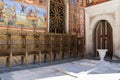 A church walls in the Rila monastery, Bulgaria. Religious frescoes on the Bible treatises, paintings on the wall