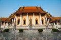 Church of wat sutat in side perspective under the clear sky, Bangkok, Thailand