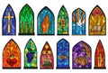 Church windows cartoon set icon. Isolated cartoon set icon cathedral mosaic.Vector illustration church windows on white