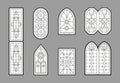 Church windows. Gothic architectural glasses with geometrical decoration medieval ornamental style catholic mosaic