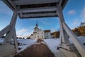 Church in winter with snow and blue sky in Iveland Norway Royalty Free Stock Photo