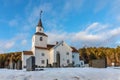 Church in winter with snow and blue sky in Iveland Norway Royalty Free Stock Photo