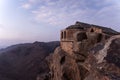 Church worship on greek orthodox chapel on Mount Sinai. Beautiful dawn in Egypt, early morning view of top of Mountain Royalty Free Stock Photo