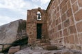 Church worship on greek orthodox chapel on Mount Sinai. Beautiful dawn in Egypt, early morning view of top of Mountain Royalty Free Stock Photo