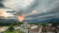 Aerea view Church of & x22;Santa Rita de Cassia & x22; in Paraty, Rio de Janeiro, at twilight