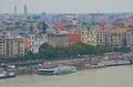 churches and apartment buildings of Pest along Danube river Royalty Free Stock Photo