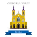 Churches of Chiloe in Chile vector flat attraction landmarks