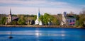 Churches mahone bay nova scotia Royalty Free Stock Photo