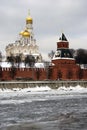 Churches of Moscow Kremlin. Color winter photo. Royalty Free Stock Photo