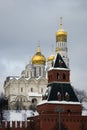 Churches of Moscow Kremlin. Color winter photo. Royalty Free Stock Photo