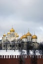 Churches of Moscow Kremlin. Color winter photo. Royalty Free Stock Photo