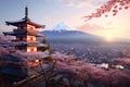 Chureito, Fujiyoshida, Japan\'s picturesque landscape and iconic Mount Fuji, colorful cherry trees, Sakura