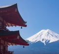 Chureito Pagoda and the highest mountain of Japan, Mt Fuji, in the distance Royalty Free Stock Photo