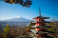 Chureito pagoda and Mount Fuji in the morning, Japan in autumn Royalty Free Stock Photo