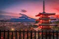 Chureito pagoda and Mountain Fuji at night Royalty Free Stock Photo