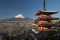 Chureito Pagoda and Mt. Fuji in the Morning after Snow, Japan Royalty Free Stock Photo