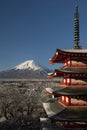 Chureito Pagoda and Mt. Fuji in the Morning after Snow, Japan Royalty Free Stock Photo