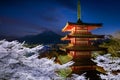 Chureito Pagoda and Mt. Fuji in the spring with cherry blossoms at night Royalty Free Stock Photo