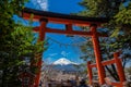 Chureito Pagoda and Mt. Fuji in the spring time with cherry blossoms at Fujiyoshida, Japan. Mount Fuji is Japan tallest mountain Royalty Free Stock Photo