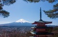 Chureito Pagoda temple in the Five Lakes Region and the highest mountain of Japan, Mt Fuji, in the distance Royalty Free Stock Photo