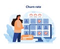 Churn rate analytics showcased. Flat vector illustration