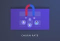 Churn Rate concept. Marketing Metric of the number of customers your business retains and at what value cost. Flat