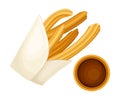 Churro as Fried-dough Pastry with Hot Chocolate as Mexican Cuisine Dessert Vector Illustration