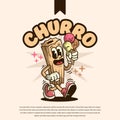 Churro Holding Ice Cream Vintage Cartoon Mascot Logo