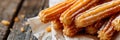 Churro Sticks in Hand, Churros Pastry, Fried Spanish Dessert, Churro Sticks Closeup, Copy Space
