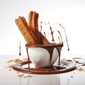 churros dipped in hot chocolate, AI generated