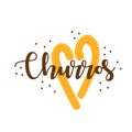 Churros. Hand drawn lettering with churros sticks in shape of heart. Vector