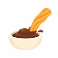 Churros Snack Dip On Chocolate Cartoon Illustration Vector